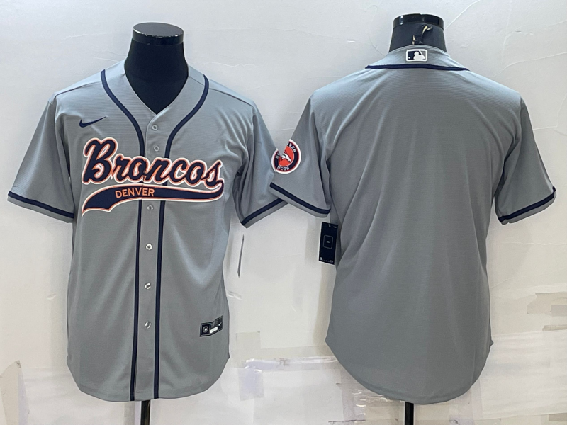 Men's Denver Broncos Blank Grey With Patch Cool Base Stitched Baseball Jersey